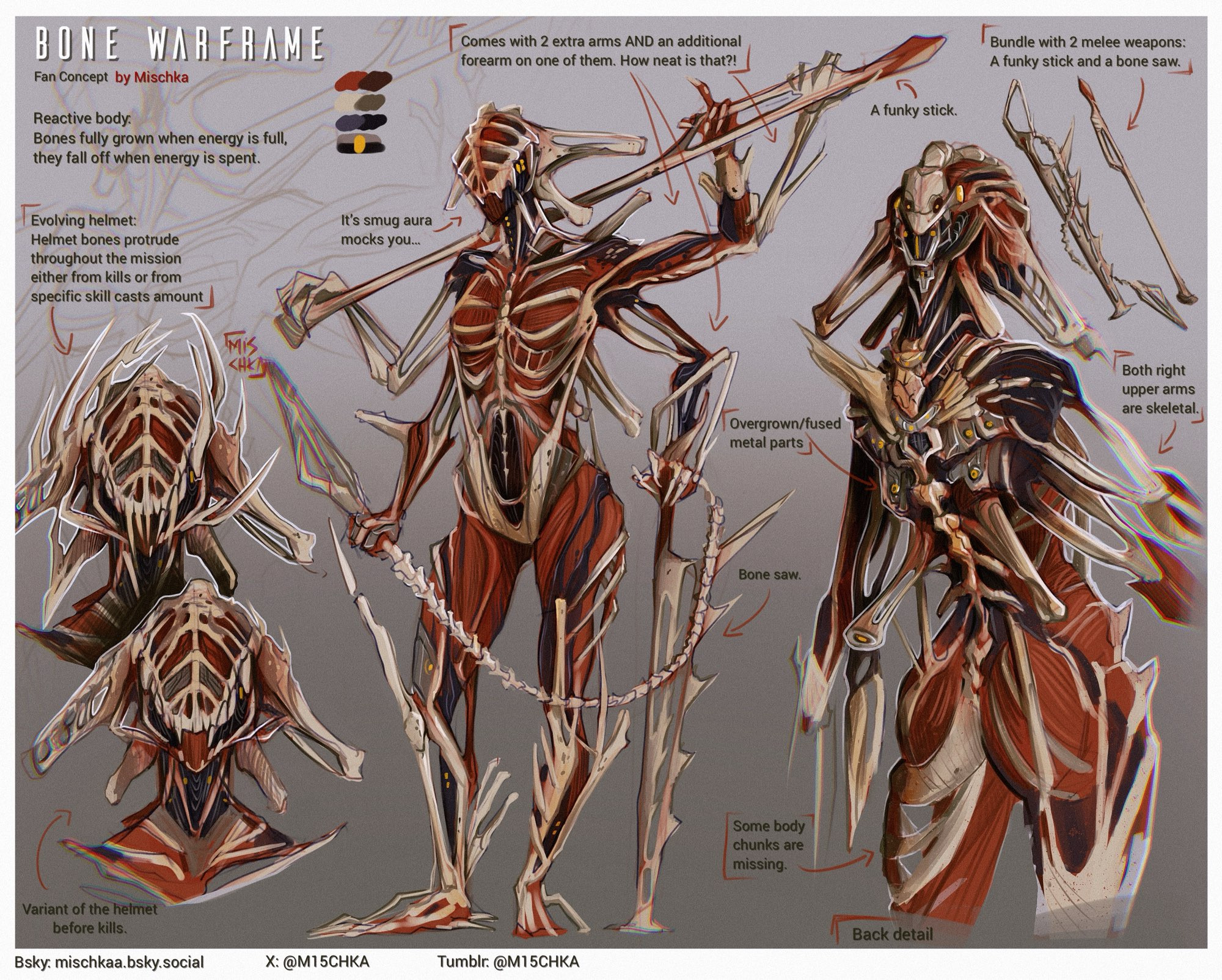 Fan concept art of a "Bone Warframe" that I based Tecassa off of